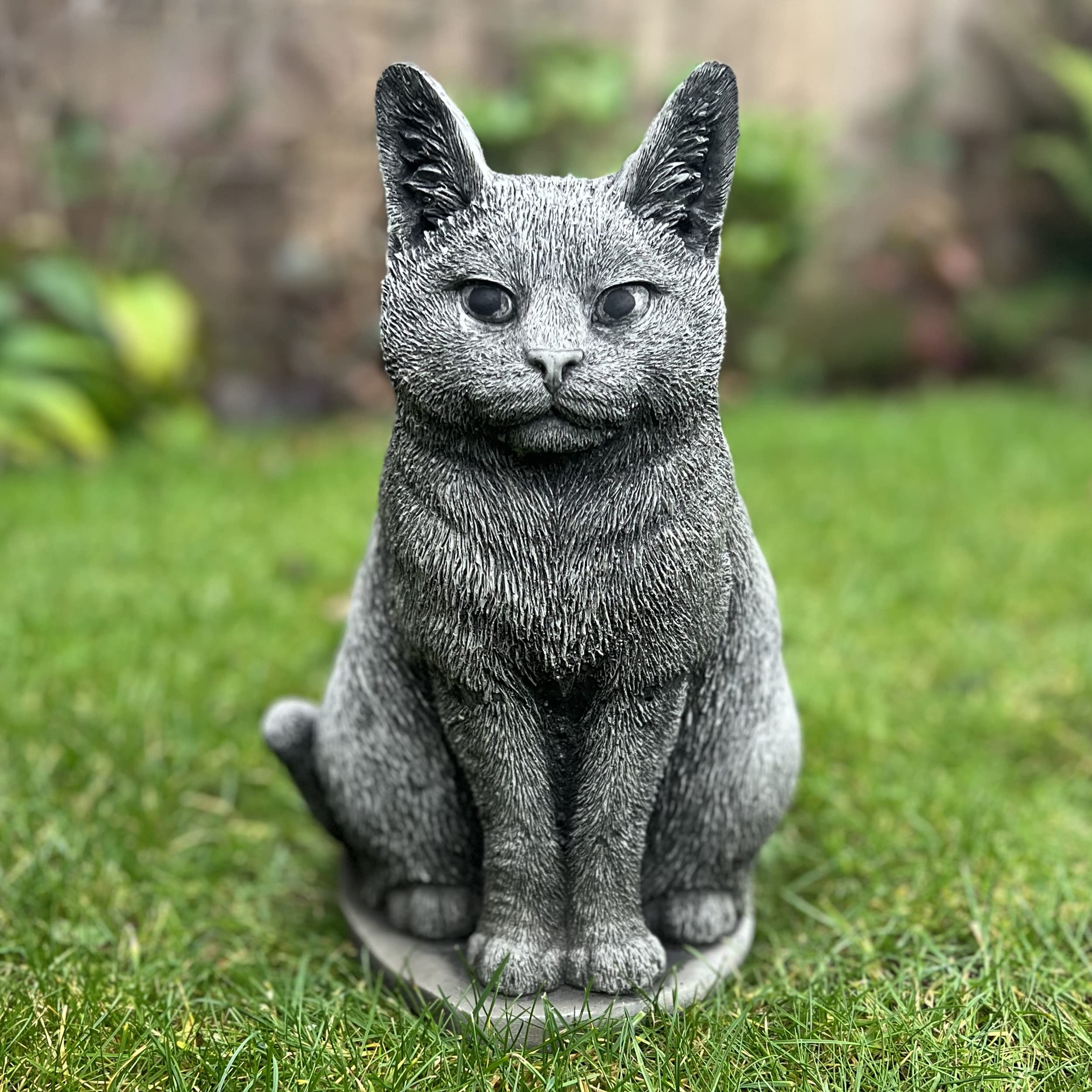 SITTING CAT KITTEN HAND CAST STONE OUTDOOR GARDEN ORNAMENT STATUE SCULPTURE PET MEMORIAL FIGURINE