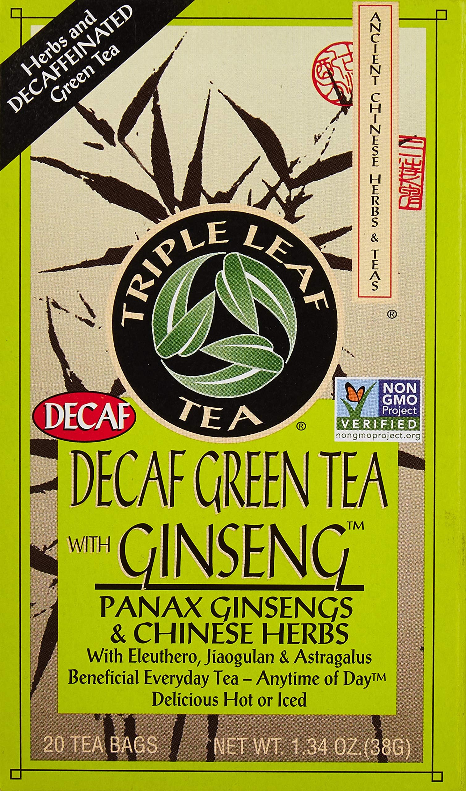 Green Tea-No Caffeine With Ginseng & Chinese Herbs Triple Leaf Tea 20 Bag