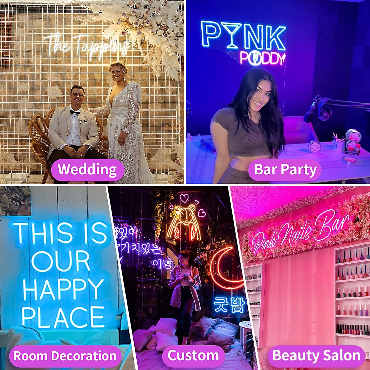 Custom Neon Signs, Custom LED Neon Sign Customizable for Wedding Nail Salon Beauty Bar Business Light Up Sign, Personalized Neon Name Light Suitable for Events Birthday Gifts Decorations