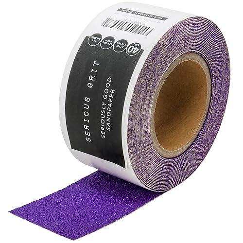 Serious Grit Rollo de papel de lija PSA de grano de cerámica de grano 40, rollo de lijado adhesivo resistente para tablero largo, papel de lija