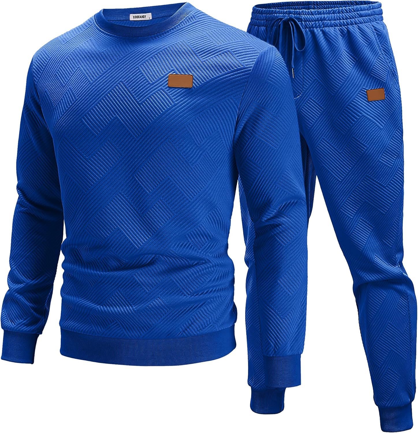 COOFANDY Mens Tracksuit 2 Piece Set Crewneck Sweatsuits Jogging Suit Sets Long Sleeve Jacquard Pullover Shirt Outfits