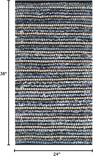 Miniatura 3 de SAFAVIEH Cape Cod Collection - Alfombra decorativa de 2 x 3 pies, azul y natural, hecha a mano de tejido plano, yute trenzado y algodón, ideal para