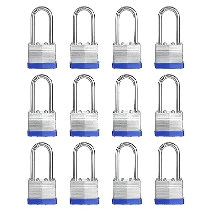 Laminated Steel Key Lock, 1-9/16 in. Wide Body, 12 Padlocks Keyed Alike,Long Shackle (Pack of 12)