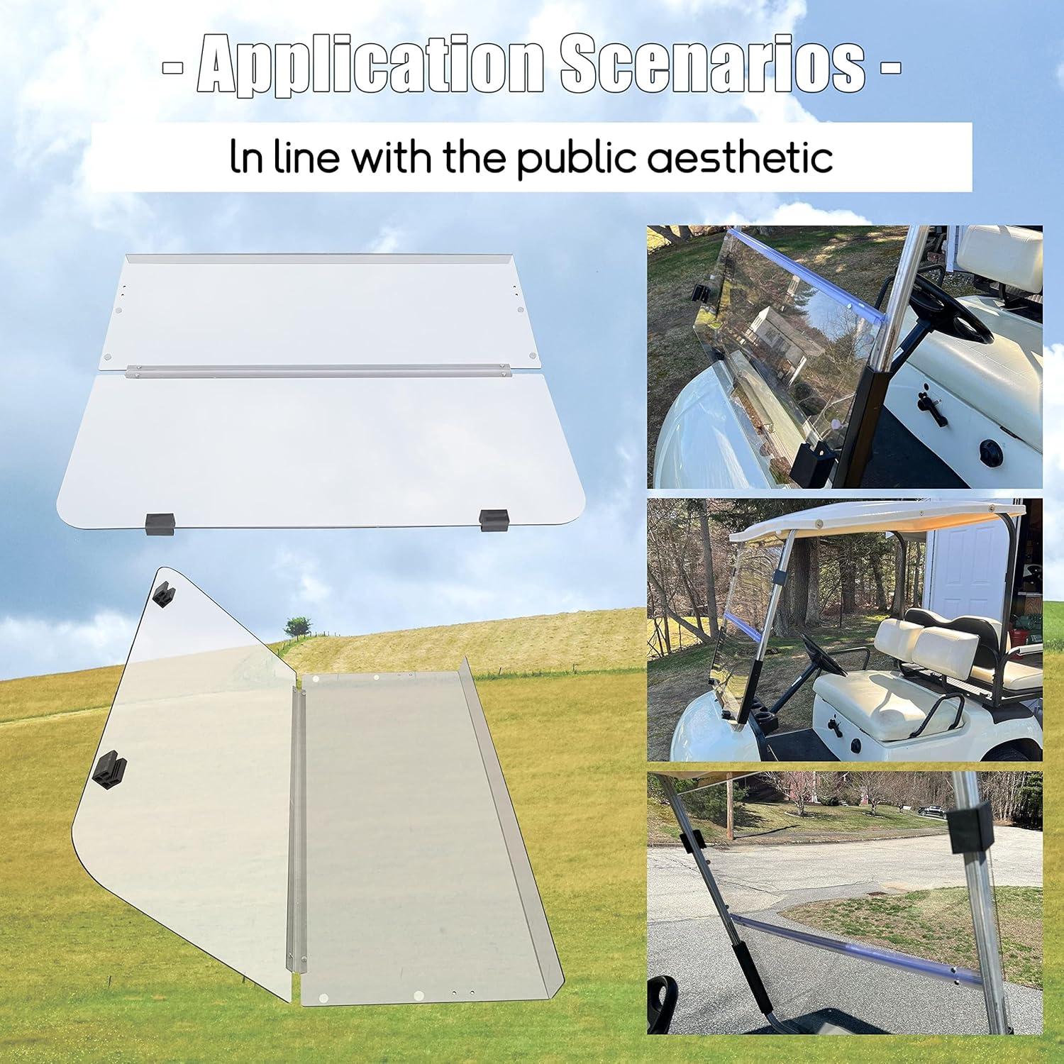 ECOTRIC Clear Windshield Compatible with 1995-2003 Yamaha G14 G16 G19 Gas and Electric Golf Cart Fold Down Windshield