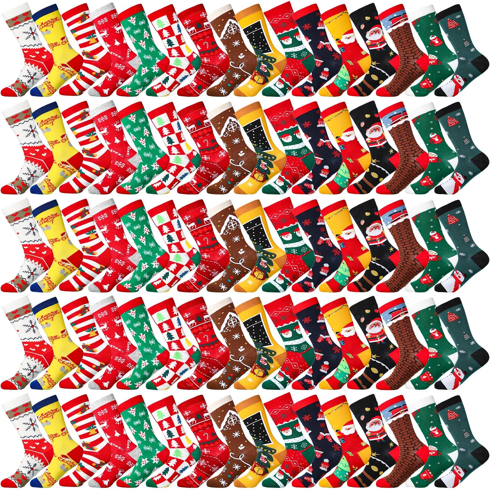 Meanplan 80 Pairs Christmas Socks Bulk Warm Holiday Unisex Socks Novelty Christmas Colorful Funny Xmas Gift