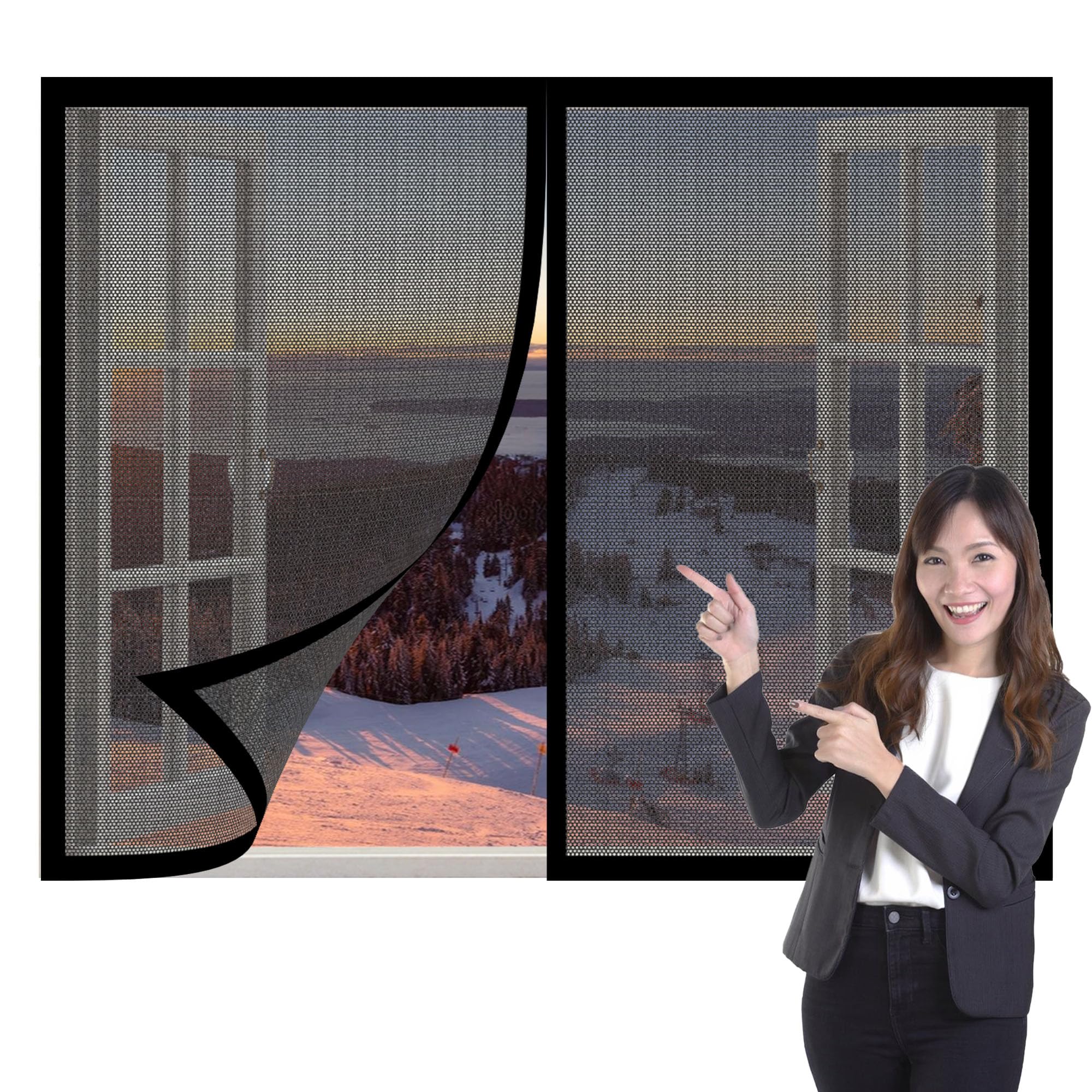 Magnetic Fly Screen Window 115 x 135 cm with Selfadhesive Selfadhesive Window Guard Screen Excellent Ventilation While Blocking Bugs for Windows Doors and Patio Screens, Black