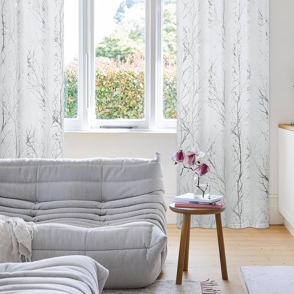 Amazon｜メタリック ツリー シアーカーテン リビングルーム
