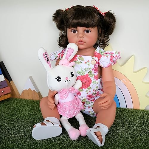 iCradle - Muñeca de bebé renacida (Reborn), de silicona, lavable, de simulación, afroamericana, de piel negra, 22pulgadas, cuerpo completo de vinilo