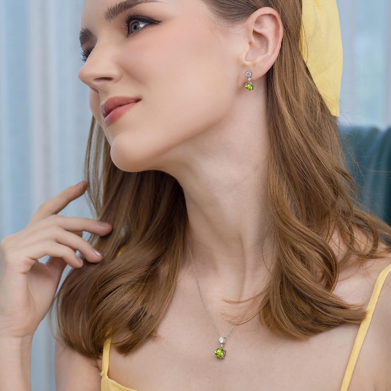 B. BRILLIANT Sterling Silver Genuine, Created or Simulated Gemstone & White Topaz Round 3-Stone Dangling Necklace & Earrings Set