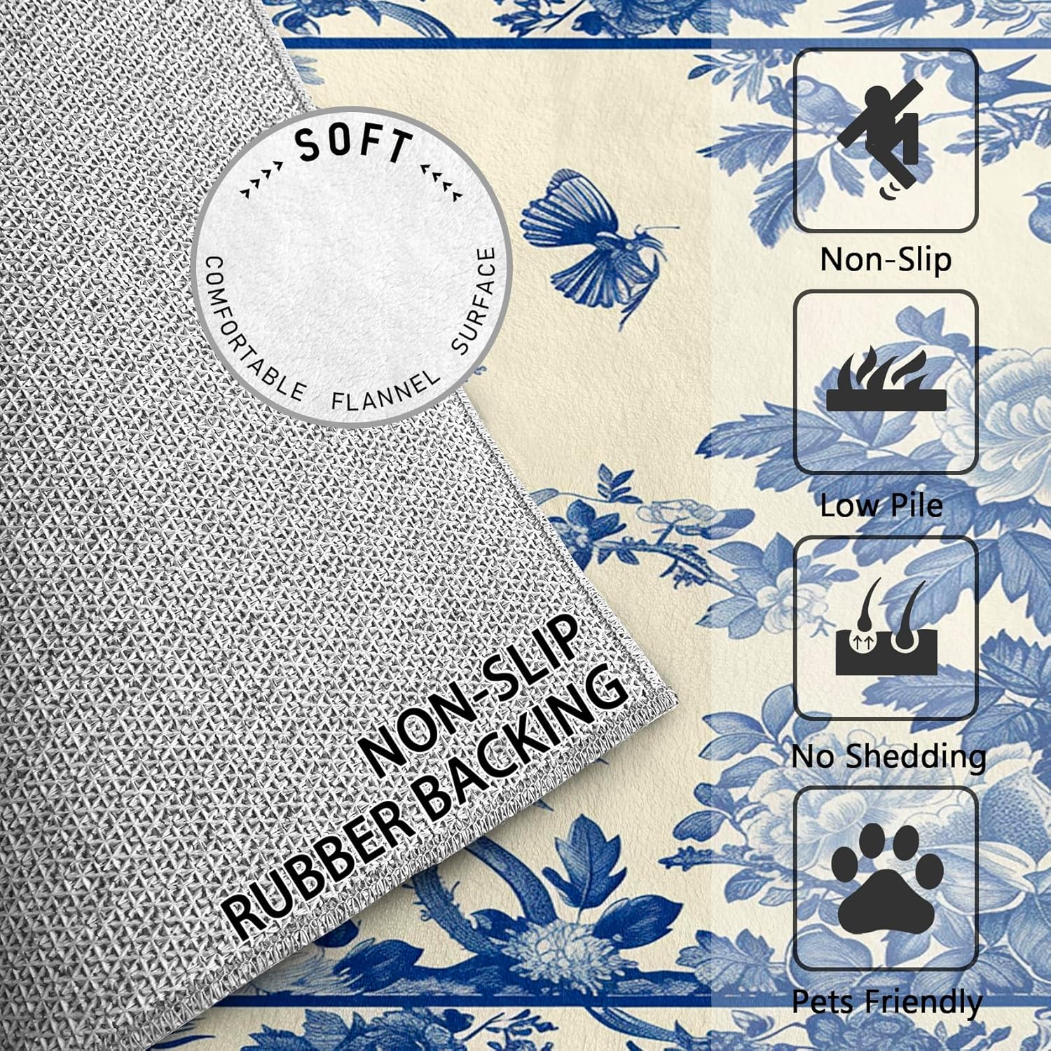 Chinoiserie Rug 5x7-5x7 Rug - Chinoiserie Rug - Blue and White Porcelain Area Rug - Chinese Traditional Rugs - Asian Style Carpet - Home Decor