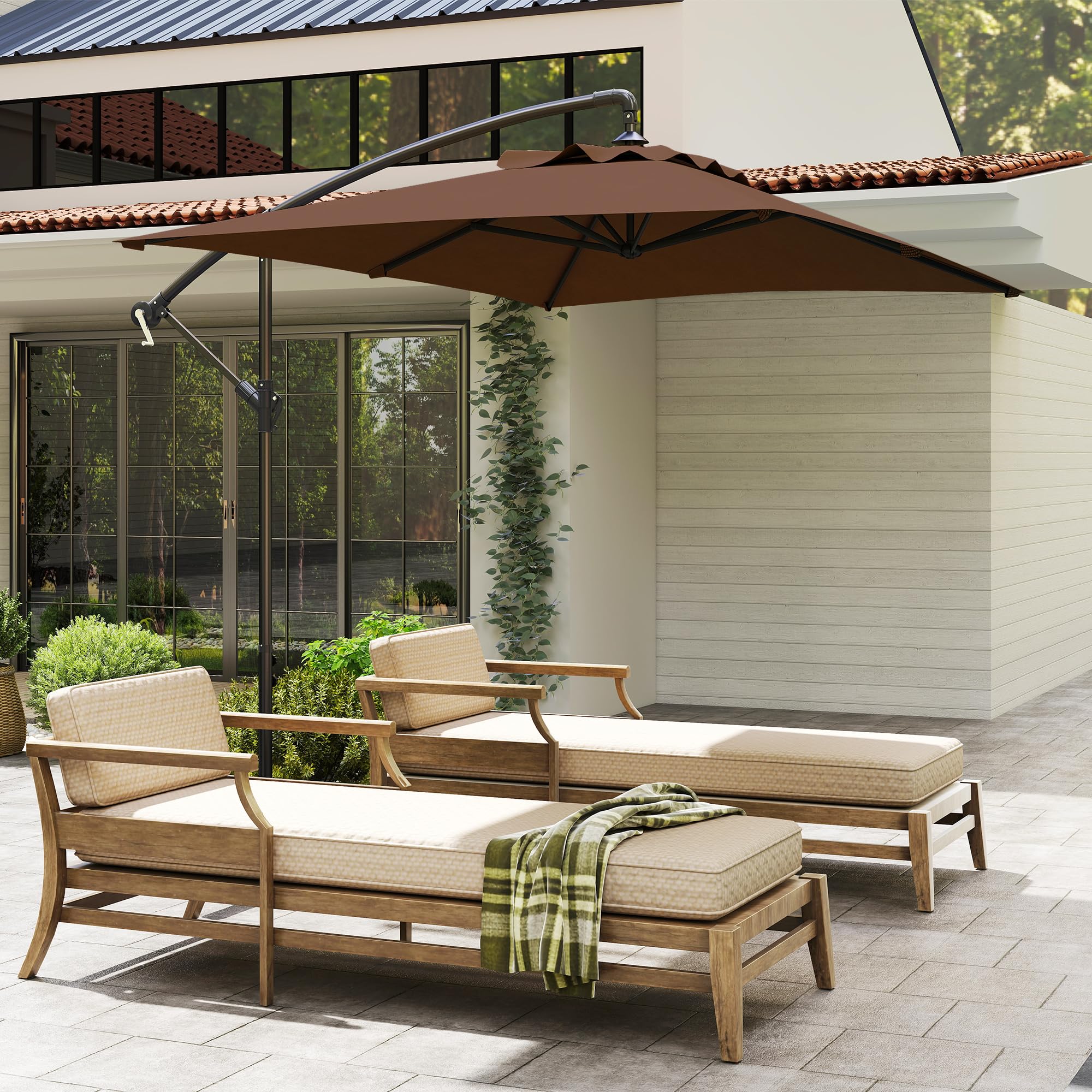Outsunny Parasol Déporté 3 x 2 m Rectangulaire Extérieur Manivelle Marron