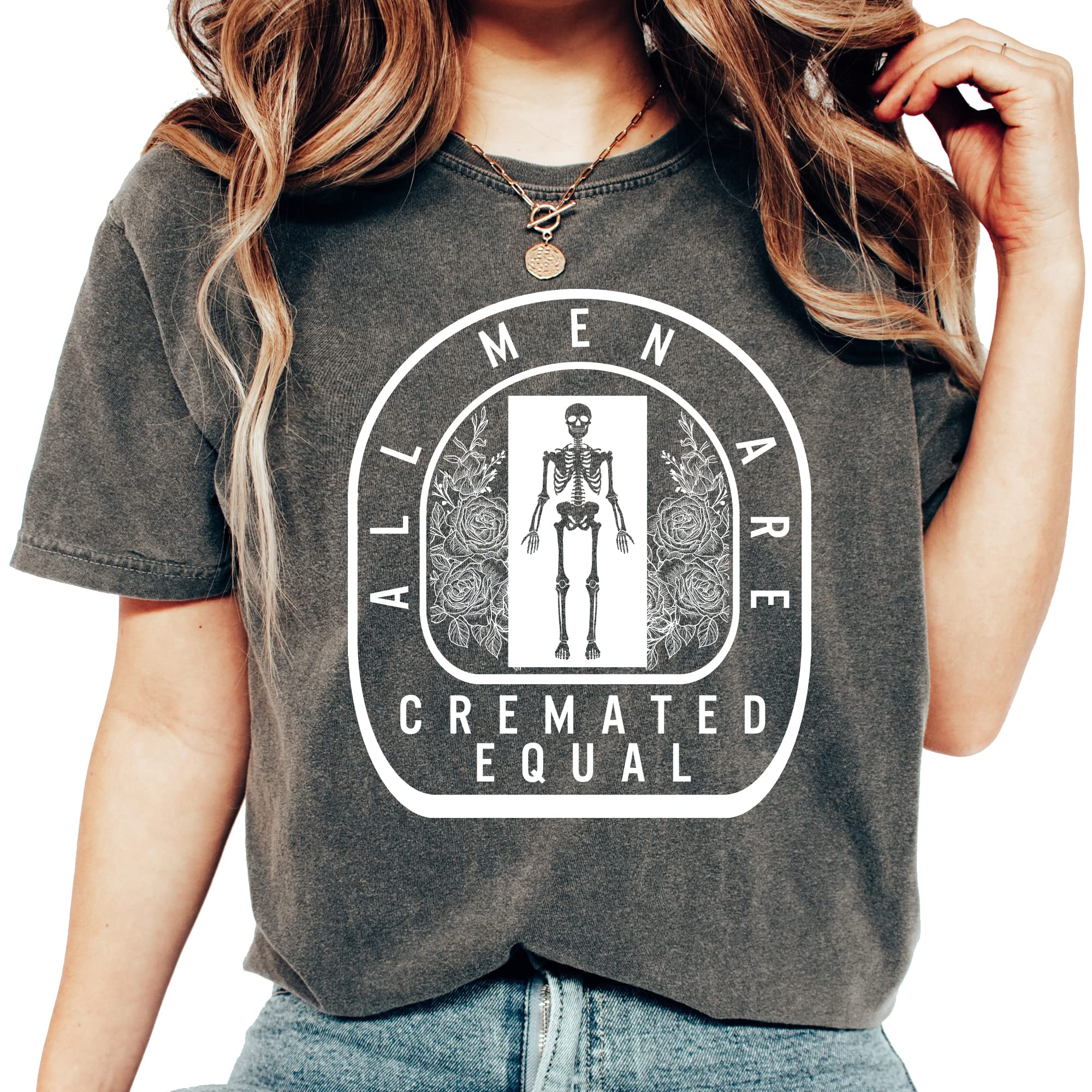 HandmadeEmbalmer Shirt, All Men Are Cremated Equal Skeleton Tee, Funny Mortician Undertaker Cemetery Funeral Director Gift T-Shirt (XL)
