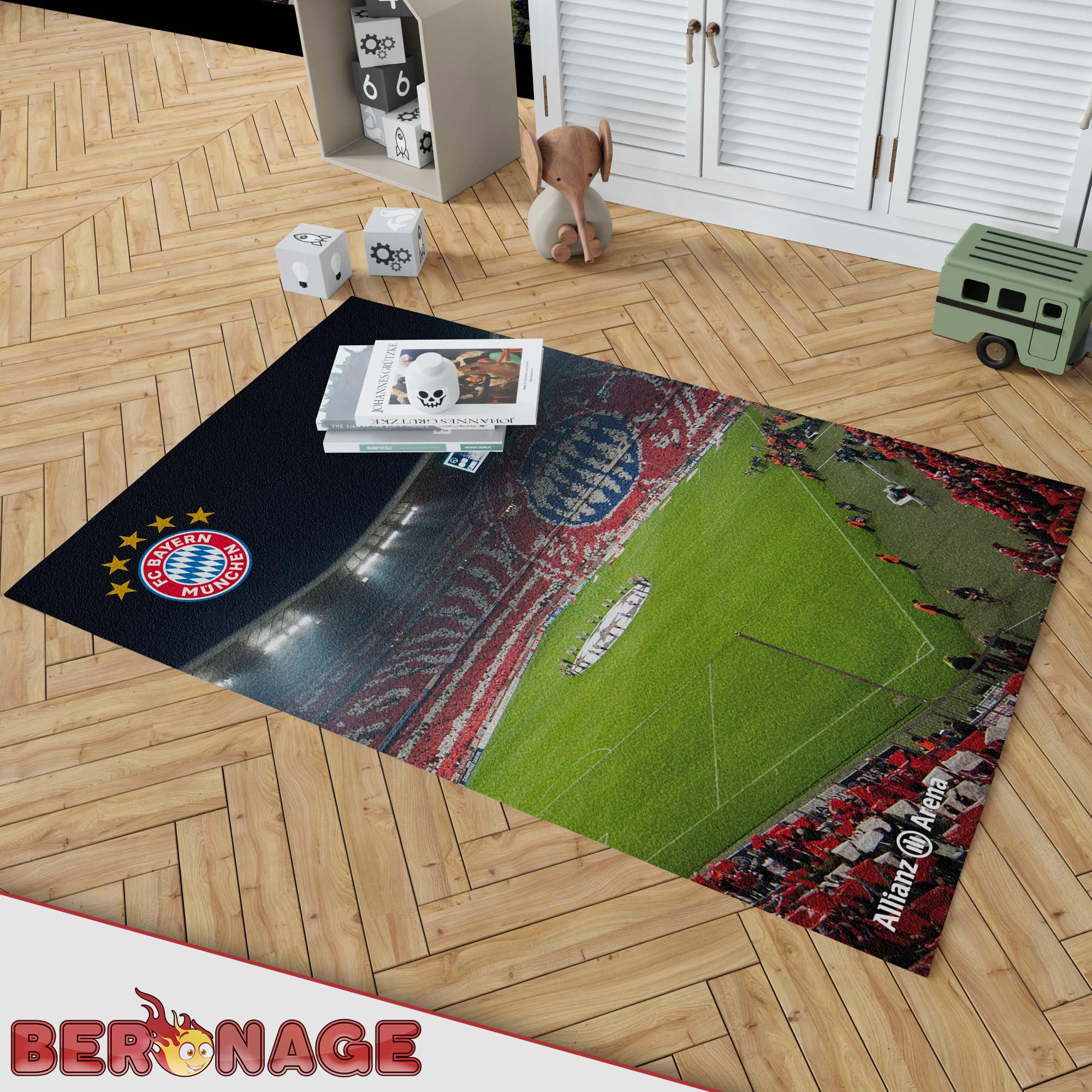 FC Bayern München Teppich Allianz Arena 100 x 130cm rutschhemmend lärmhemmend Kinder-Vorleger Läufer Fußball FCB Deutscher Rekord-Meister Mia san Mia Champions Leage Bundesliga