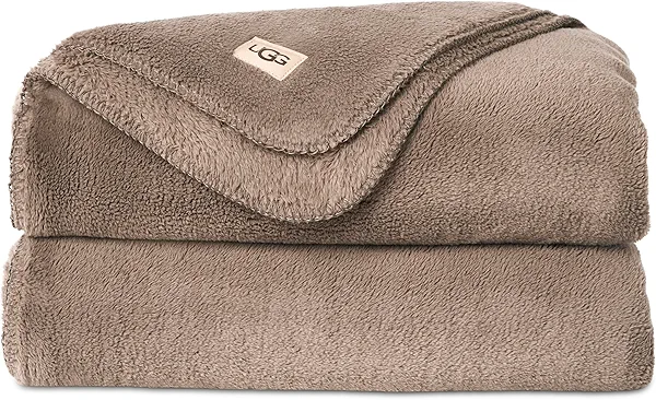 UGG Whitecap Plush Throw Blanket Fleece Lightweight Soft Throw for Couch or Bed Luxury Home Decor for Living Room Washable Hypoallergenic Blankets for Dorm Decor, 50-inch x 70-inch, Light Fawn Brown