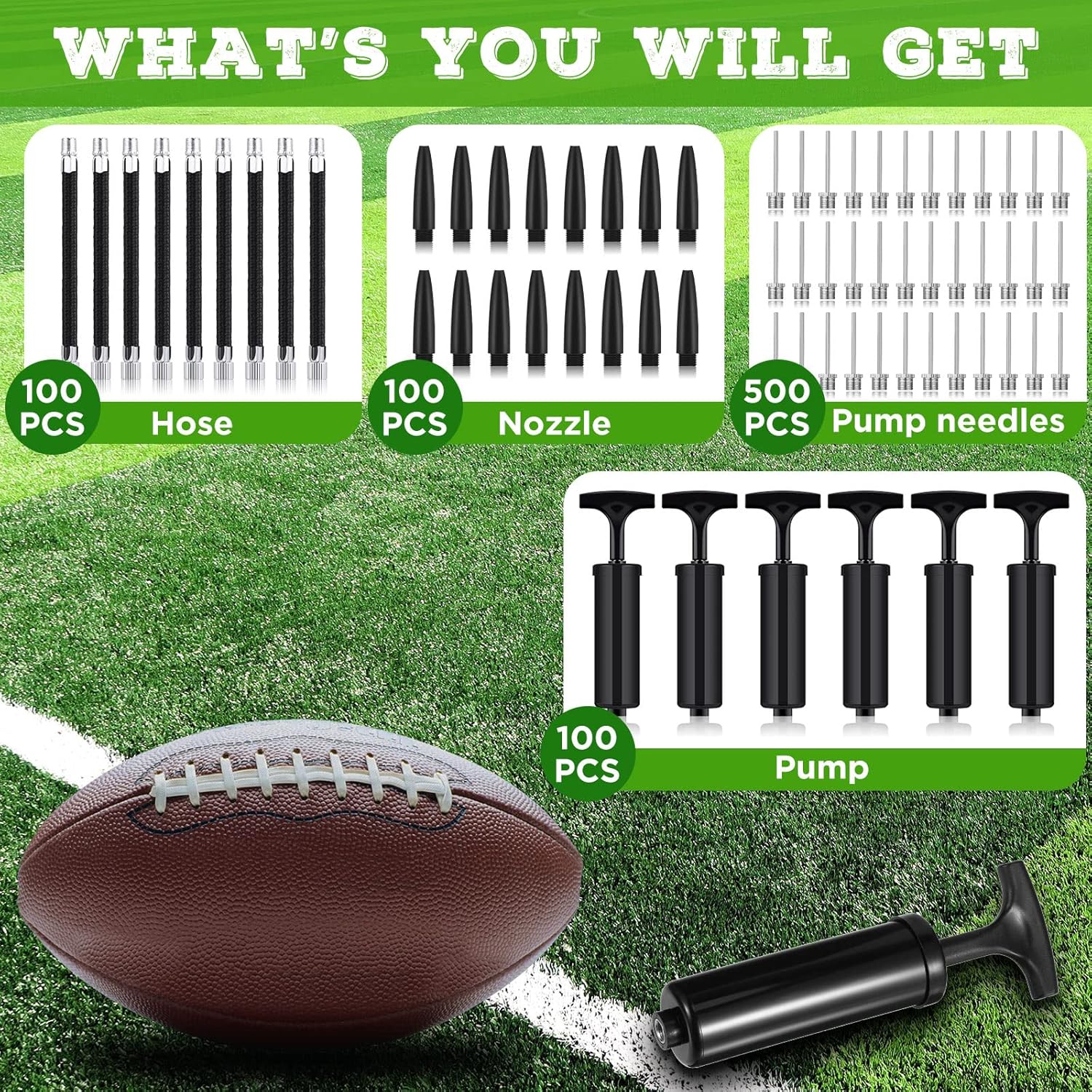 Fumete 100 Sets Ball Pump Bulk Air Pump for Sports Balls Include Needle Nozzle Extension Hose Portable Hand Inflation Kit for Basketball Soccer Football Balloon Back to School