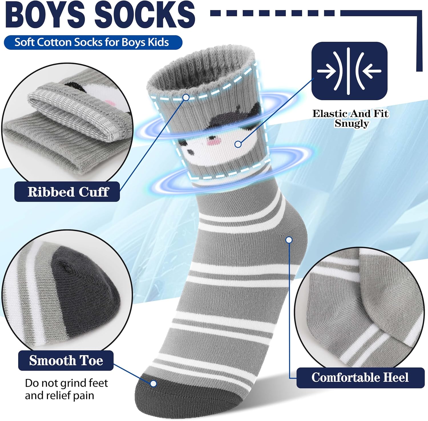 Kids Boys Girls Athletic Sport Socks Basketball Outdoor Cotton Crew Breathable Striped Socks 6 Pairs - Image 3