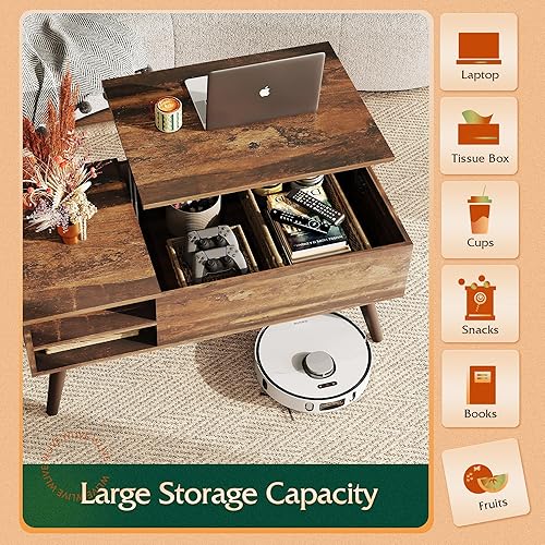 Miniatura 40 de WLIVE Mesa auxiliar de madera con compartimento oculto y estante de almacenamiento ajustable, mesa de comedor para el hogar, sala de estar, oficina,