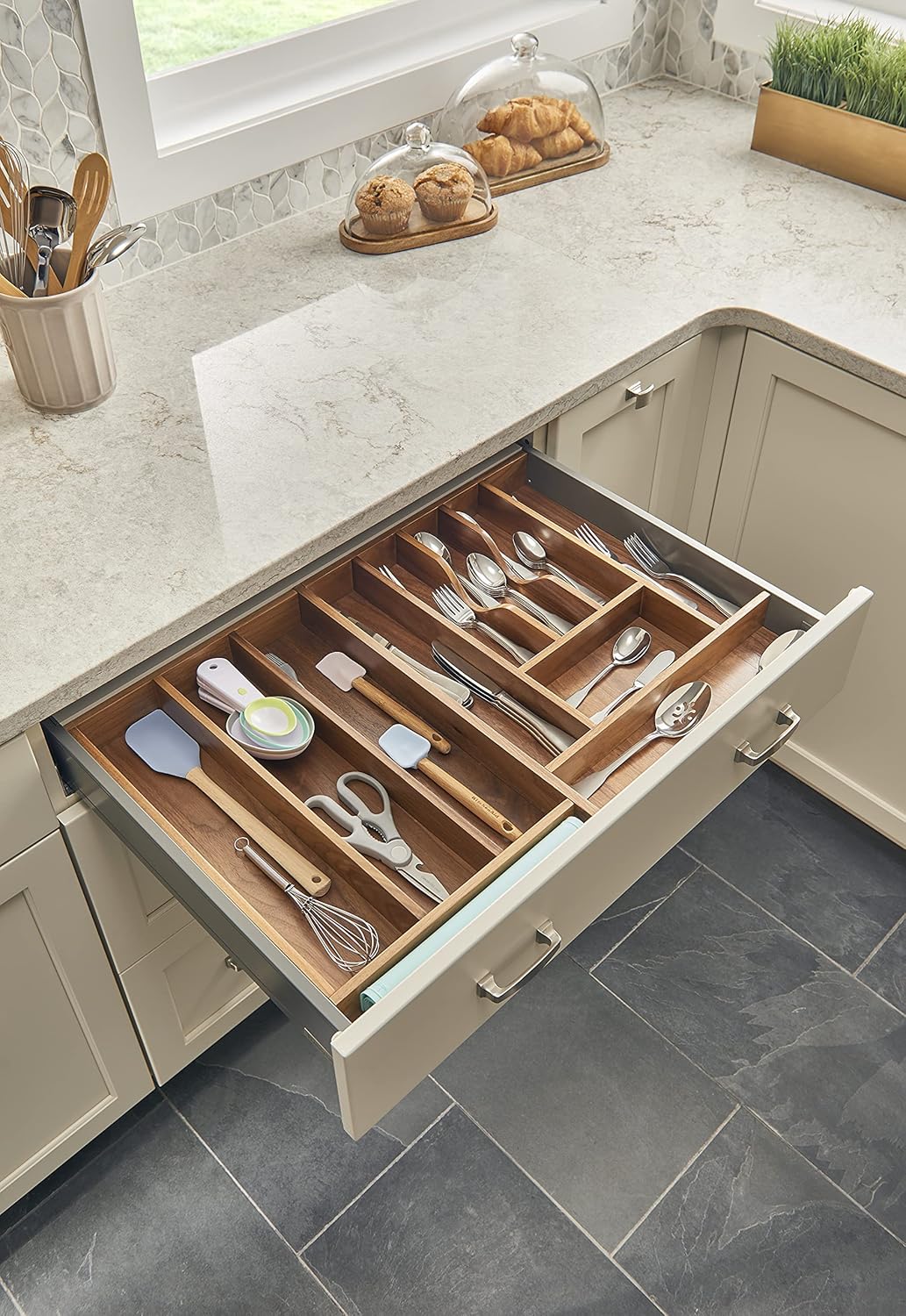 Rev-A-Shelf Walnut Trim-to-Fit Shallow Utensil Drawer Insert Organizer