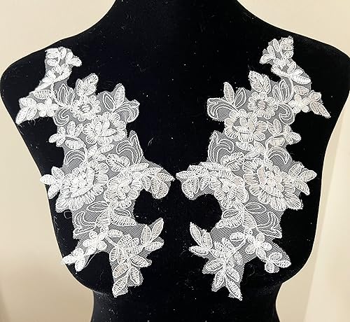 Miniatura 6 de PEPPERLONELY 1 par de delicados adornos de velo de novia con apliques de encaje para coser accesorios de vestido, dorado, 10.6 x 3.5 in (10.5 x 3.5