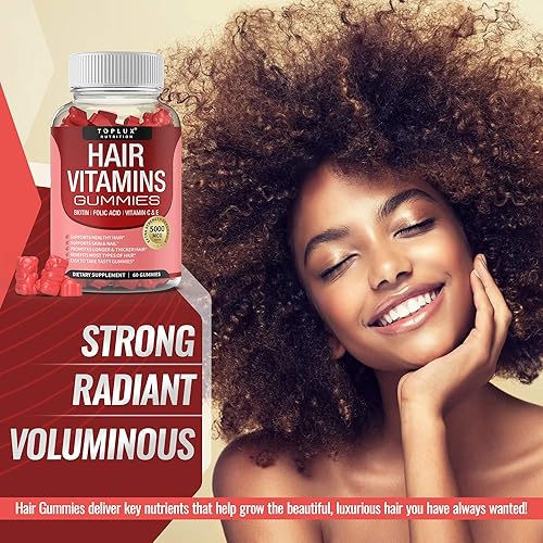 Miniatura 6 de Suplemento de gomitas de vitaminas para el cabello  Gomitas de crecimiento más rápido del cabello, 5000 mcg de biotina, ácido fólico, vitamina C y