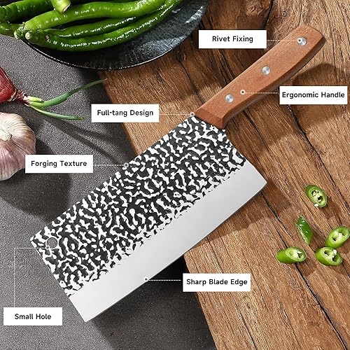 Miniatura 6 de Cuchillo de carnicero profesional serbio de 7 pulgadas, ultra afilado, peso ligero, forjado a mano, cuchillo chino de carne de espiga completa