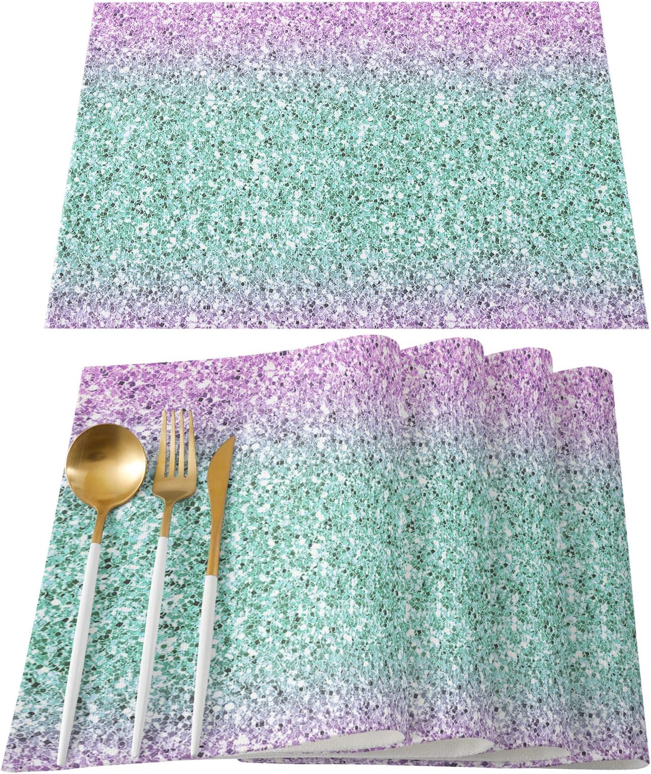 TweetyBed Placemats Marble Texture Ombre Teal Purple Tablemats for Dinner Table Table Mats Cotton and Linen Washable