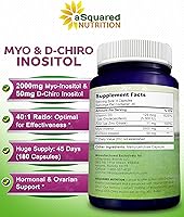 Vista 5 de aSquared Nutrition Suplemento de mio-inositol y D-Chiro inositol - 180 cápsulas - Más vitamina D3 y zinc - Proporción de mio y D-Chiro inositol 40 a