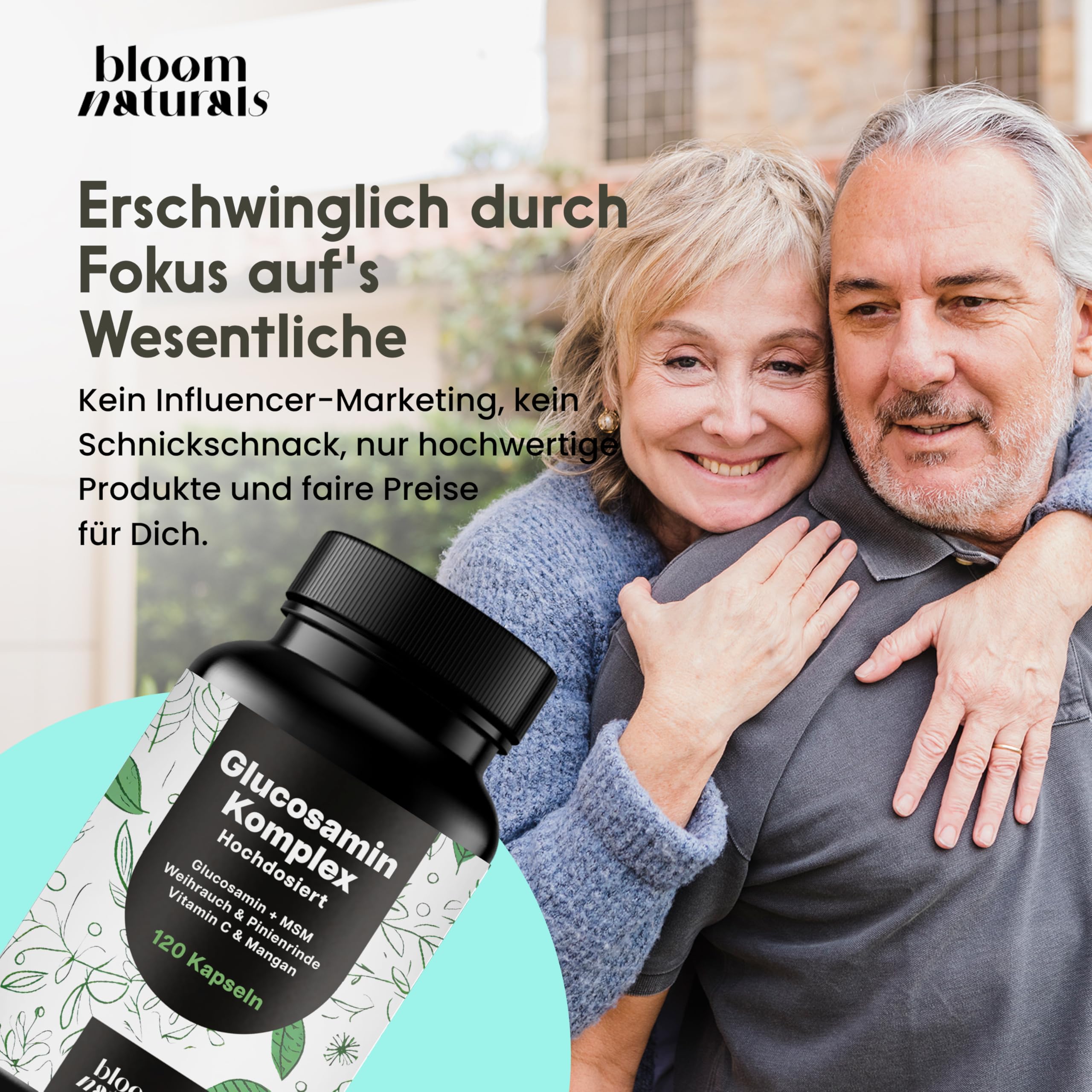 Glucosamin Kapseln Komplex Hochdosiert - 120 Kapseln - Mit MSM, Weihrauch, Pinienrinde, Vitamin C & Mangan - Produziert in Deutschland - Glukosamin Komplex - Verpackung kann variieren
