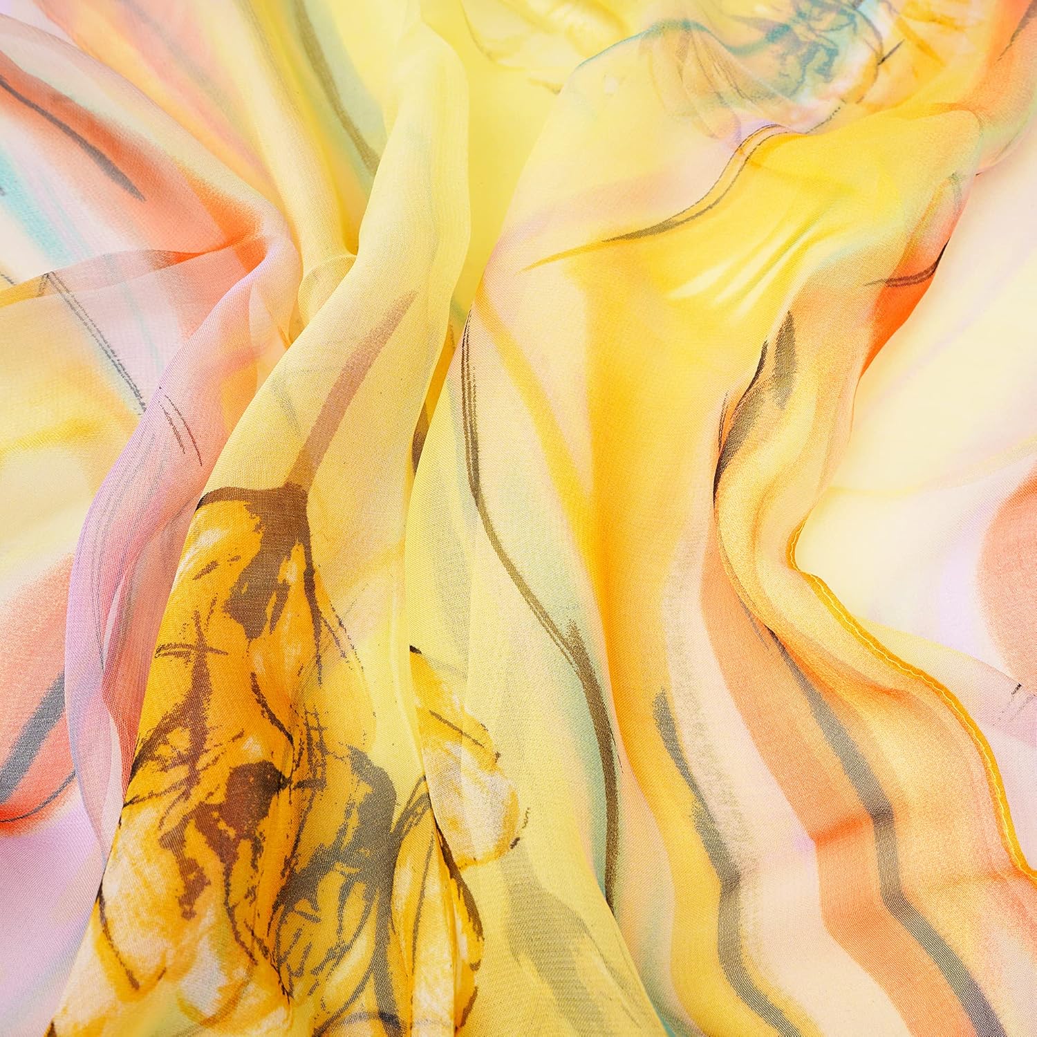 YOUR SMILE Ladies/Women's Lightweight Floral Print/Solid Color mixture Shawl Scarf For Spring Summer season - Image 6