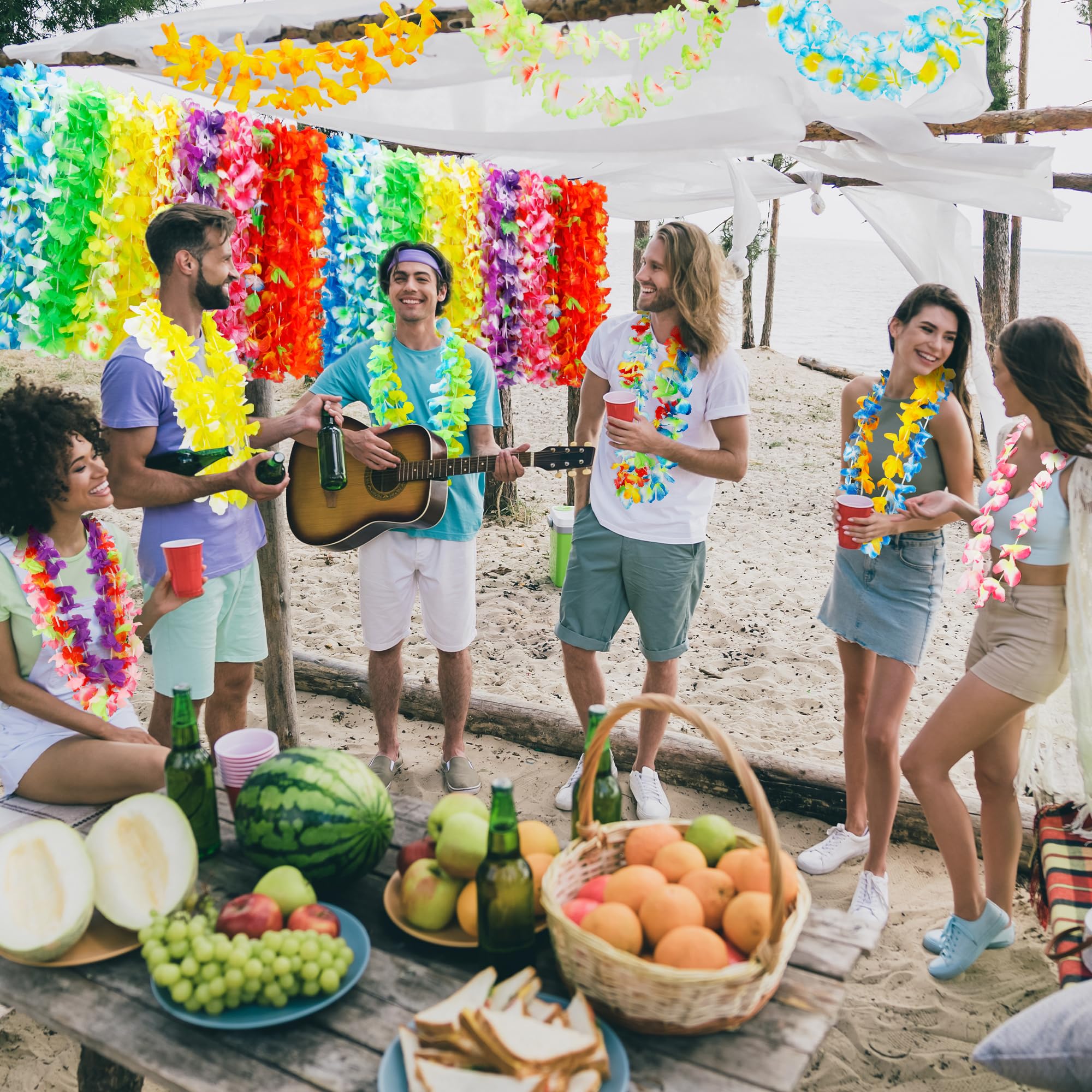 200 Stück hawaiianische Leis Bulk, bunte Luau-Party-Dekorationen, Seidenblumen, Leis-Halskette, tropische hawaiianische Masse, Hula-Tanz-Party-Dekoration, Hawaii-Blume, Leis, Sommer, Strand, Pool,