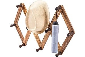 MyGift 10 Hook Wall Mounted Wooden Accordion Peg Coat Rack