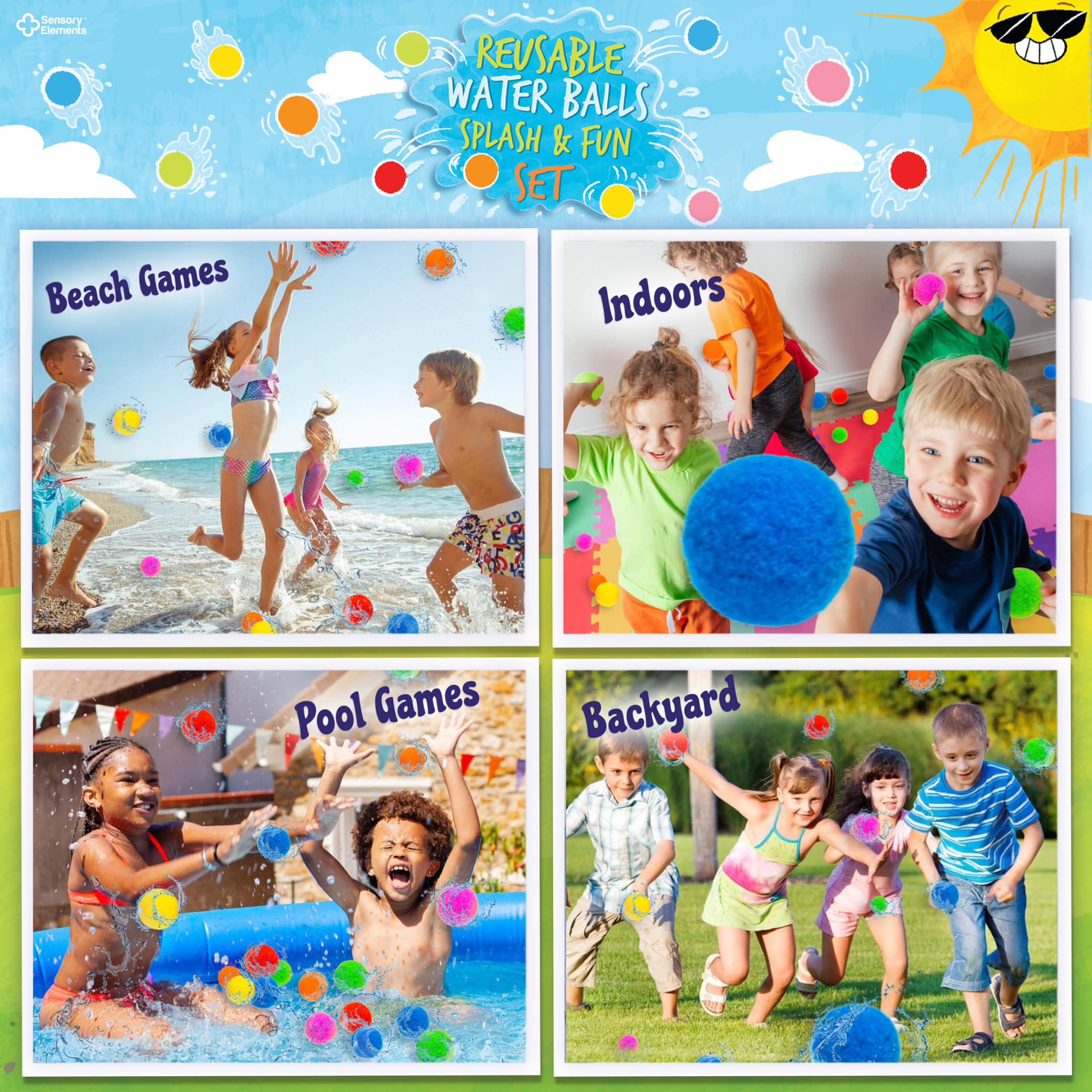 Reusable Water Balls Splash & Fun Set- 52 Colorful Cotton Splash Balls for Kids - Perfect for Outdoor Summer Fun, Pool Games, Water Play, Backyard Play, Perfect Water Toy Gift for Kids - Ages 5-12+ - Image 3