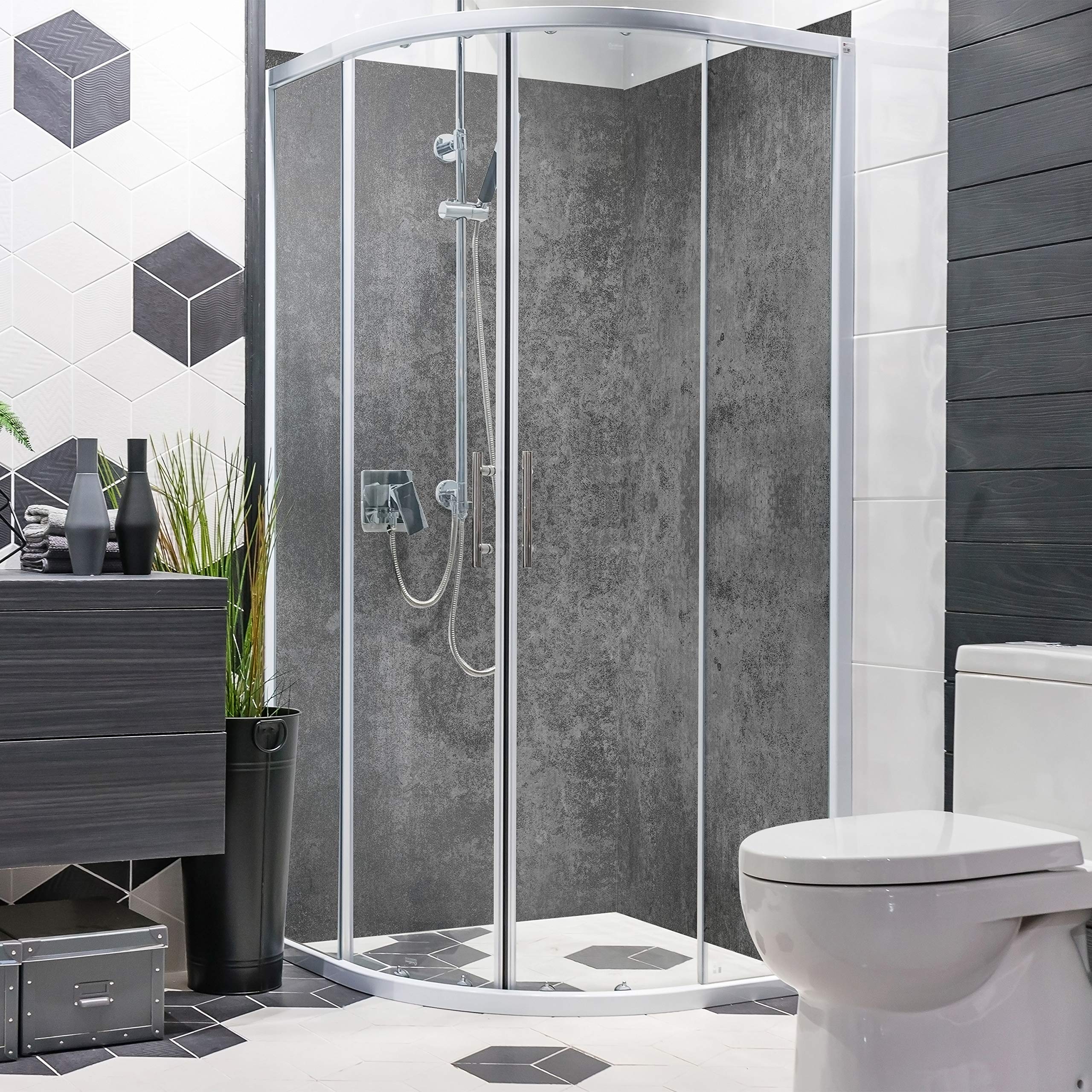 Dedeco Duschrückwand Mit Beton-Optik – 90x200 Cm, 3 Mm Alu-Verbundplatte, UV-Lack Glänzend, Wasserfest