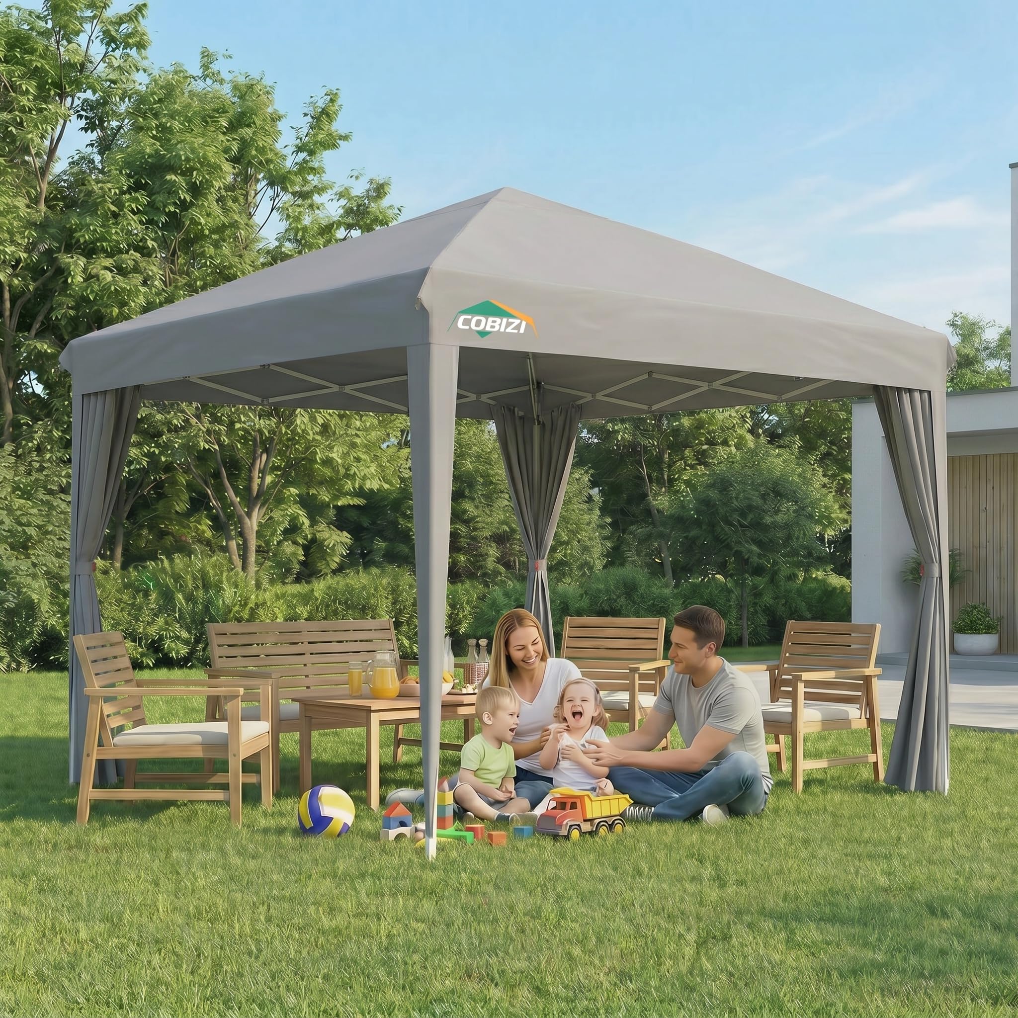 COBIZI Faltpavillon 3x3 Wasserdicht Stabil Winterfest mit Seitenwänden, Outdoor Faltbarer Zelt Pavillon, Faltzelt Pop up Pavillion, UPF 50+ UV-Schutz Festzelt mit Tragetasche für Garten Party, Grau