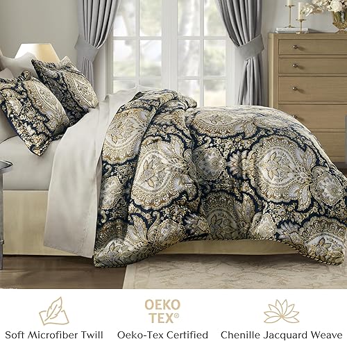 Miniatura 3 de CROSCILL Juego de edredón tamaño Queen, medallón jacquard de felpilla de lujo, edredón de sarga de microfibra suave para una cama tamaño Queen,