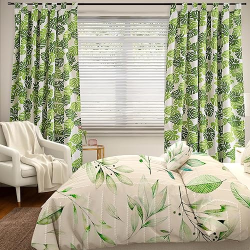 Miniatura 3 de BROSHAN Cortinas tropicales cortas para ventana de dormitorio, 63 pulgadas de largo, con patrón de hojas verdes, bosque de selva, juego de 2 paneles