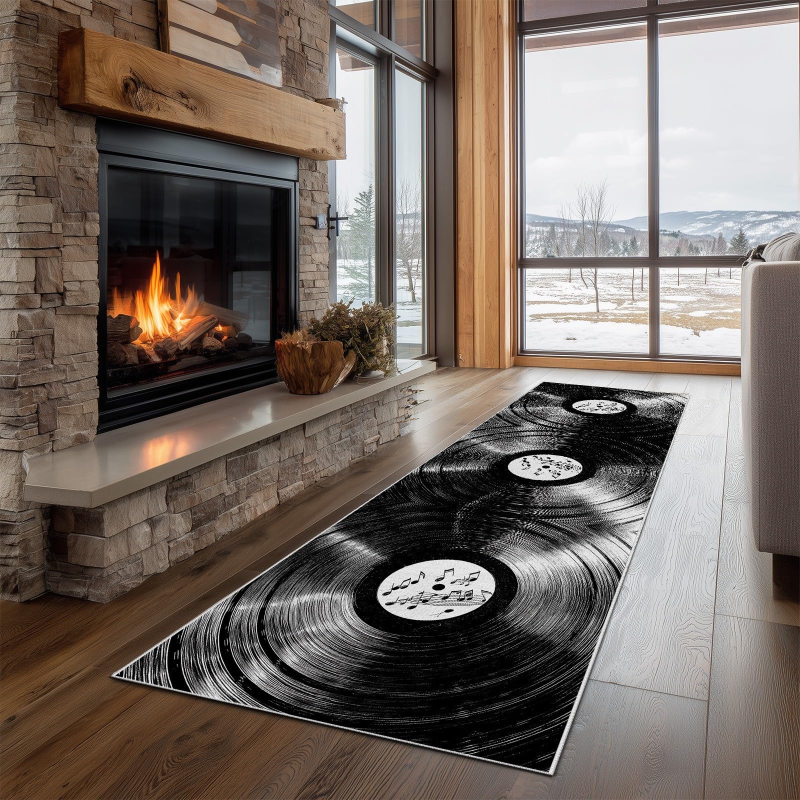 Flurteppich Läufer Retro Vinyl Schallplatten rutschfest