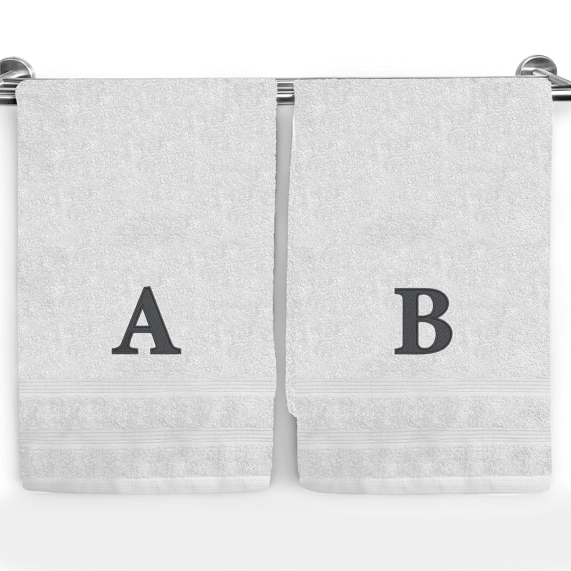 BEN KAUFMAN SALES CO Custom Monogrammed Hand Towels for Bathroom Set of 2-100% Cotton 17" x 28" Customized Personalized Towels with Names