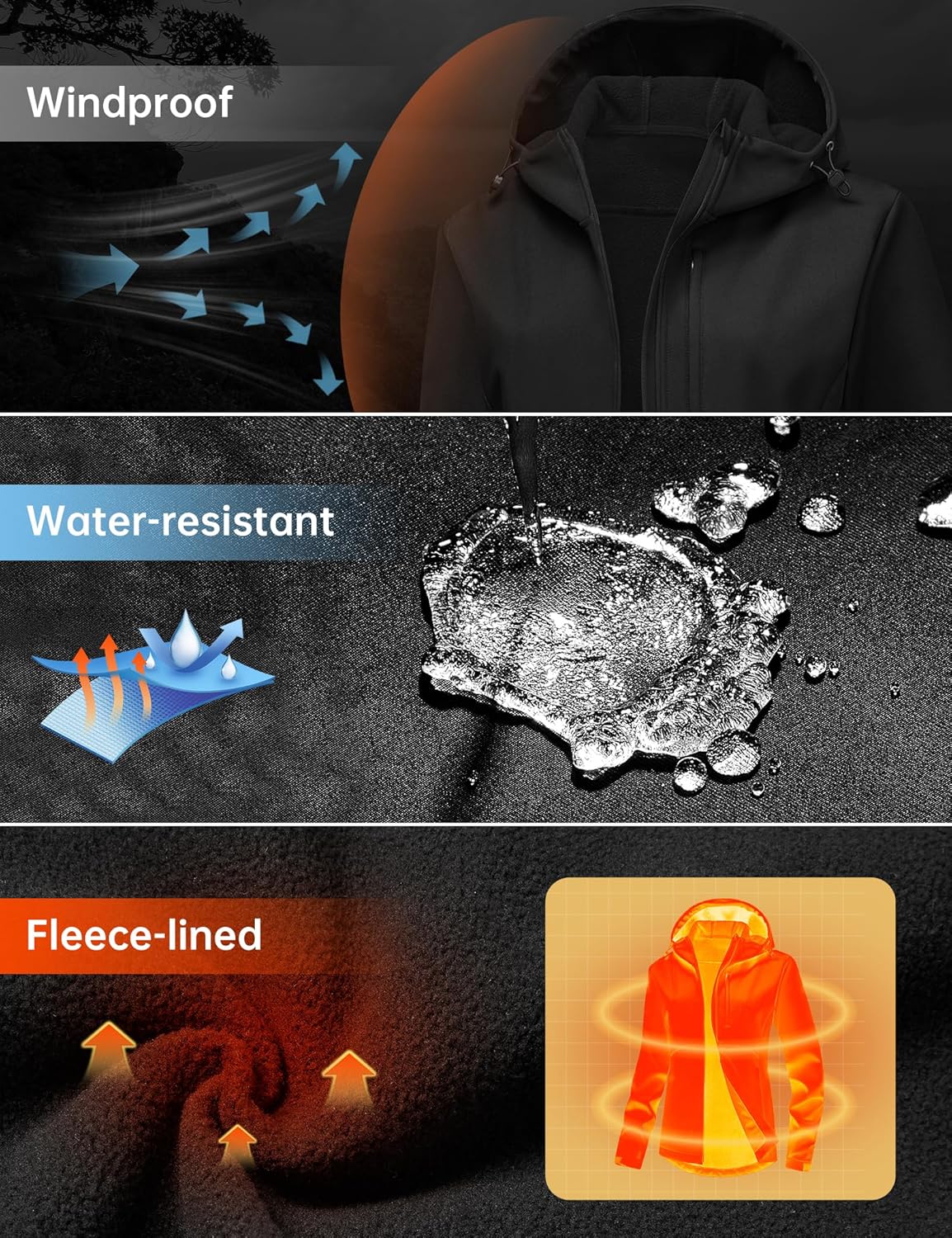 HOTSUIT Women's Softshell Fleece Lined Warm Windbreaker Jacket Light Hooded Water Resistant Rain Coat for Travel Daily - Image 2