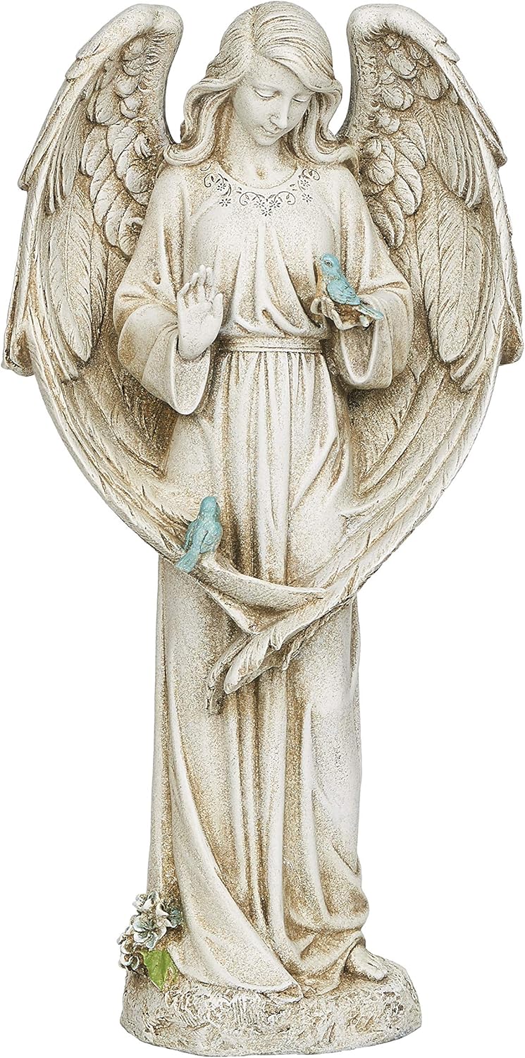Joseph’s Studio by Roman – Angel with Two Birds Statue, 20″ H, Garden Collection, Resin and Stone, Decorative, Religious Gift, Home Outdoor and Indoor Decor, Durable, Long Lasting