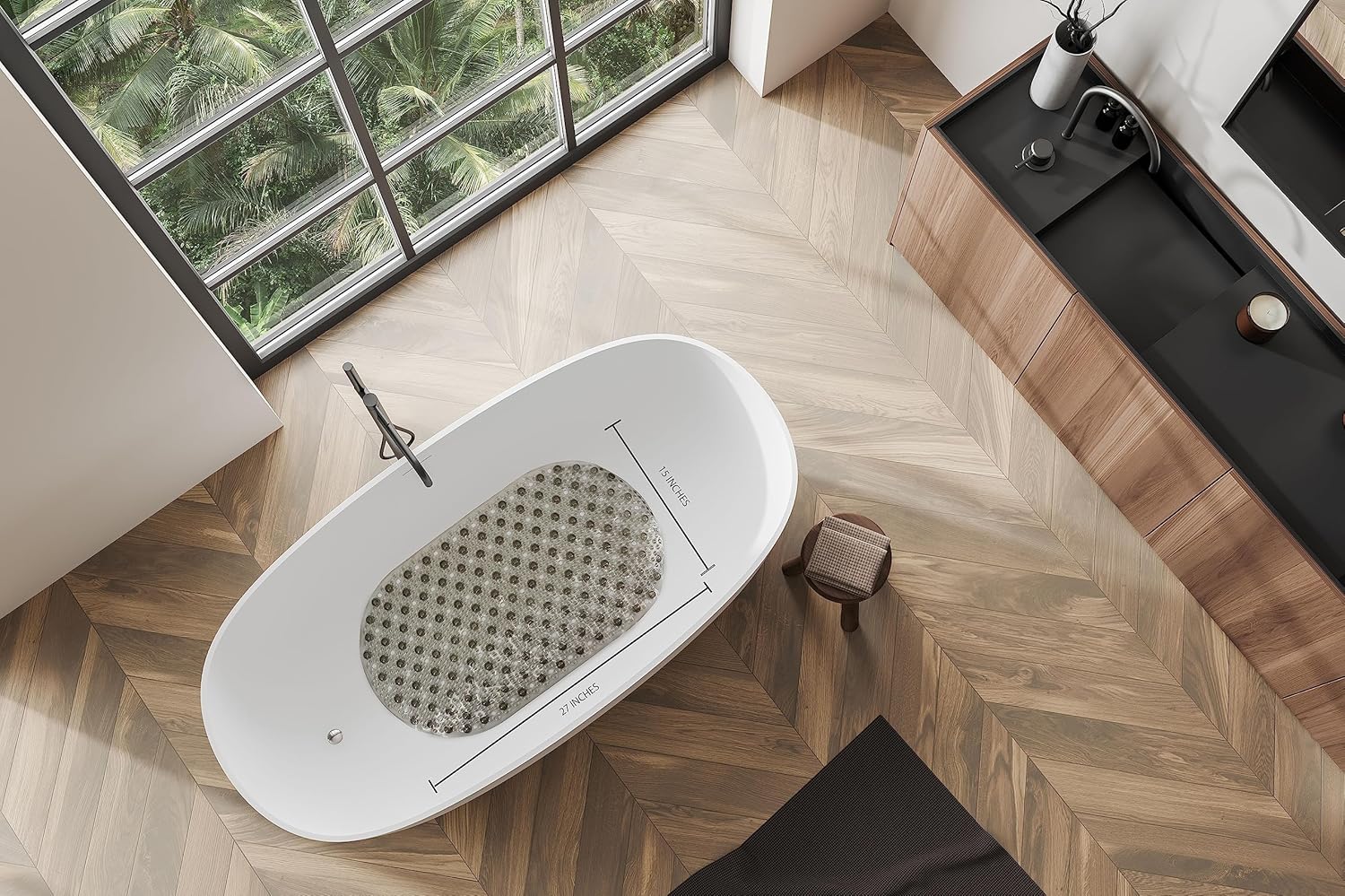 Splash Home Bubble Bathtub Mat Non-Slip, Shower Mat with 167 Suction Cups and Drain Holes Bath Mat for Tub, 27 L x 15 W Inches, Machine Washable, PVC - Grey - Image 7