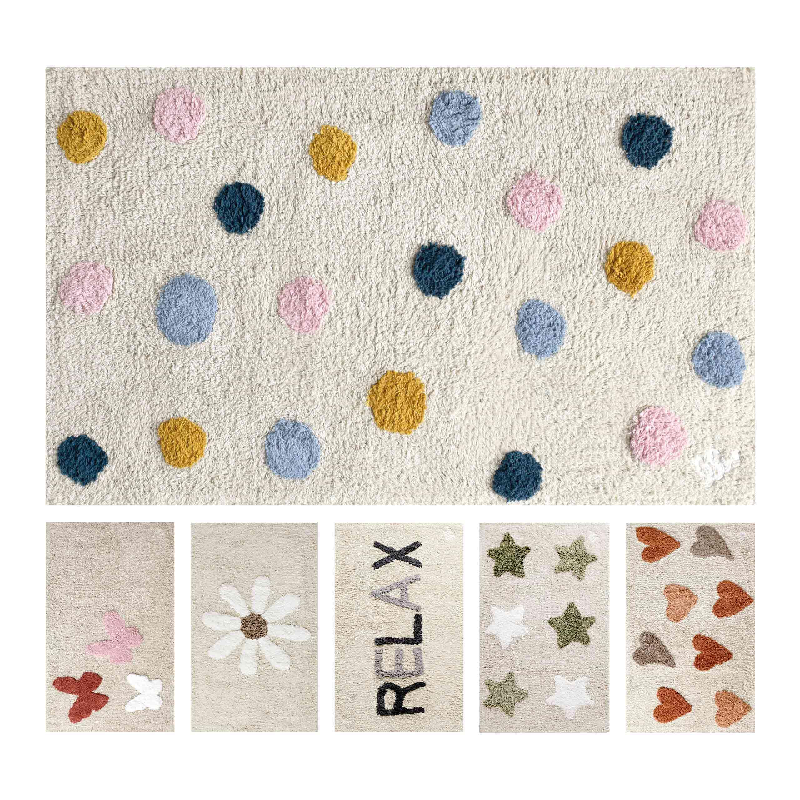 Tapis de bain coton OLIVO Fiesta POIS 50x90cm doux et absorbant