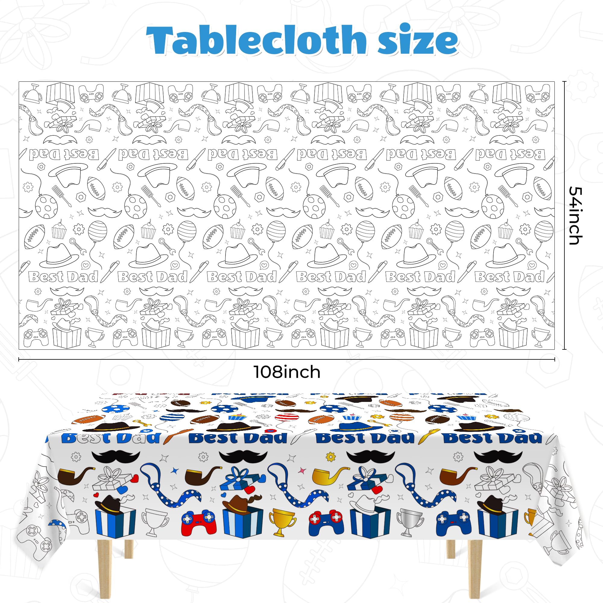 Kelool Fathers Day Dad Gifts from Daughter Coloring Tablecloth,54 x 108 Inches Giant Table Cover Coloring Poster Banner,Fathers Day Decorations Party Supplies from Kids Son Wife,Best Dad