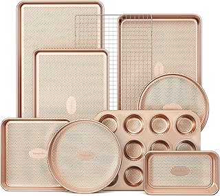 HONGBAKE 9-Piece Baking Pans Set Nonstick, Stackable Non Toxic Bakeware ...