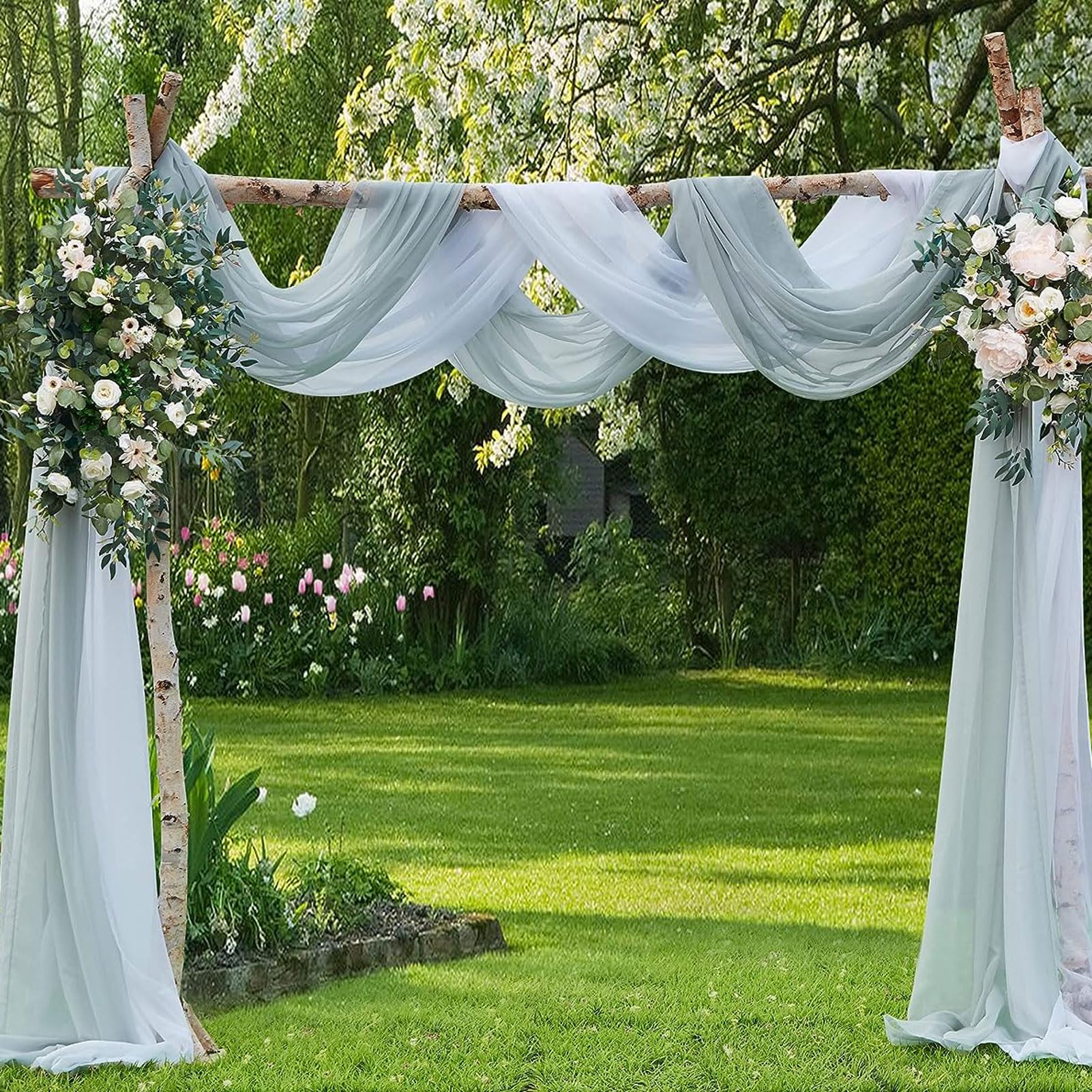 HUHJYUGE Mariage Arche Tenture, Extérieur Mariage Rideau Tulle pour Fond de Décor Pelouse Voilage Drapés Mousseline de Soie, pour Arche de Mariage, Fête Prénatale (12 400cm)