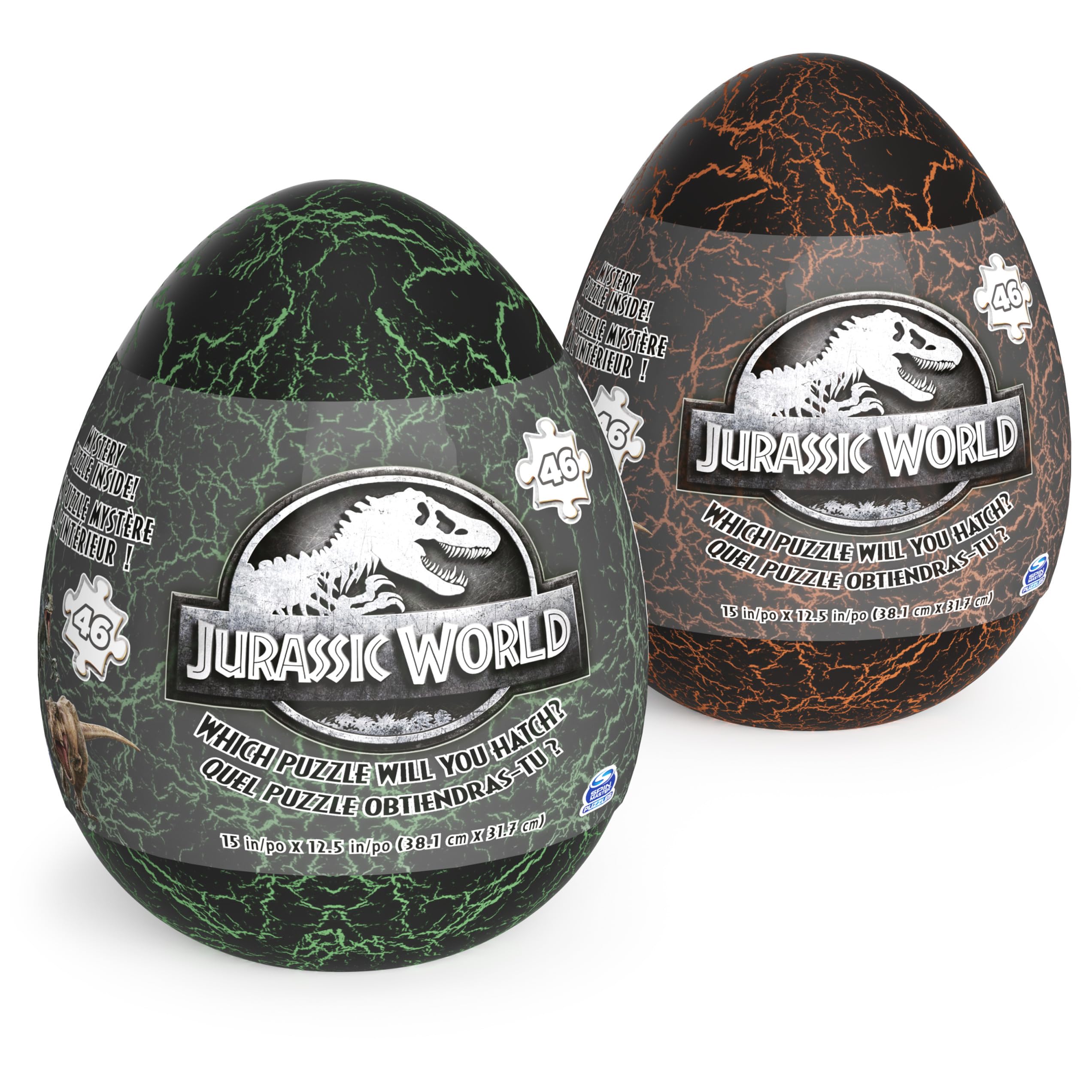 Spin Master Games, Jurassic World Puzzles, Mystery 2-Pack, 46 Pieces Each, Jigsaw Kids Puzzles, Indoor Activity, Dinosaur Eggs, for Ages 4 & Up