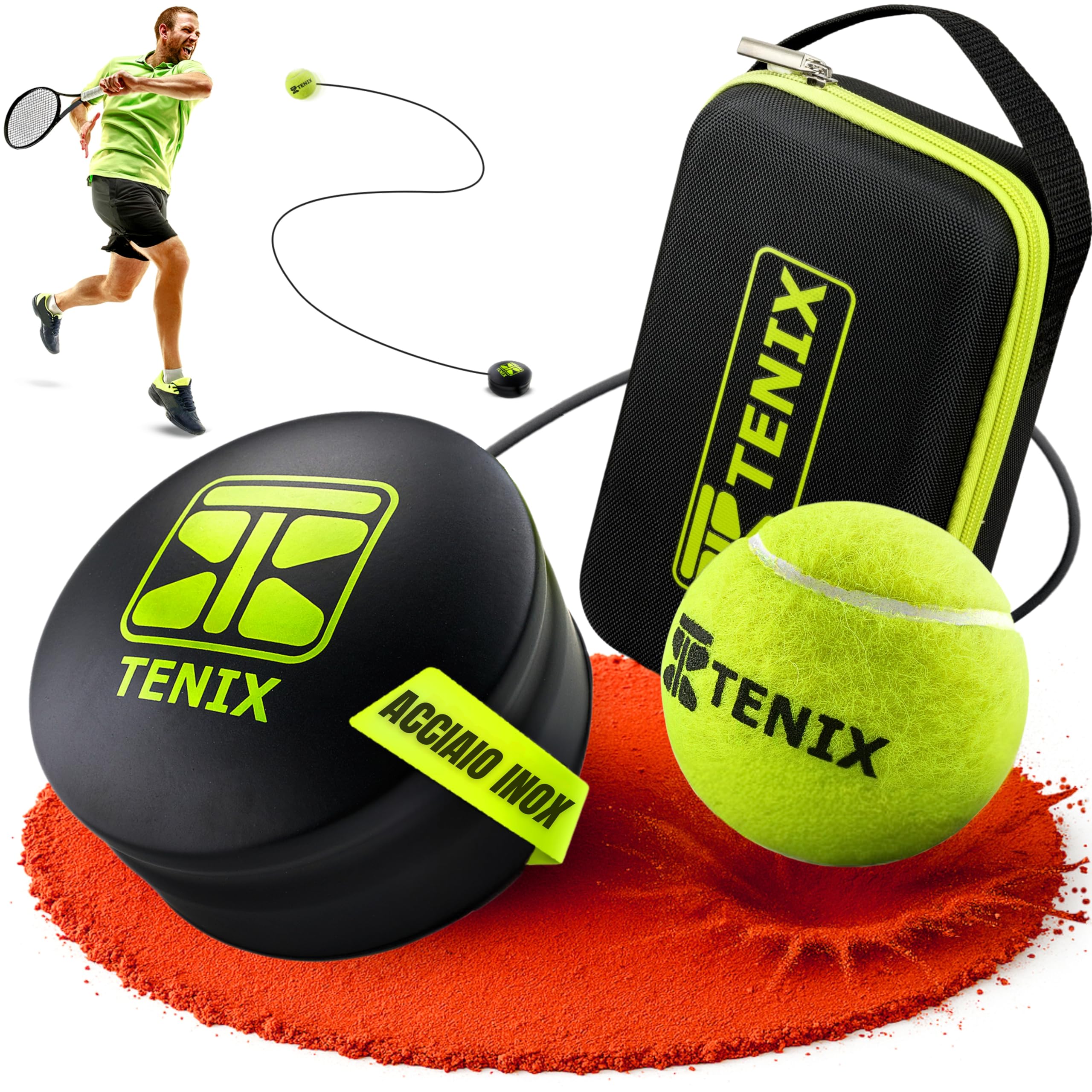TENIX Tennis Trainer [with Power-Grip-System] Solo Tennis Training for Children and Adults | Play in the Garden, Park or on the Field | Your Pocket Tennis Trainer with Infinite Bounce!