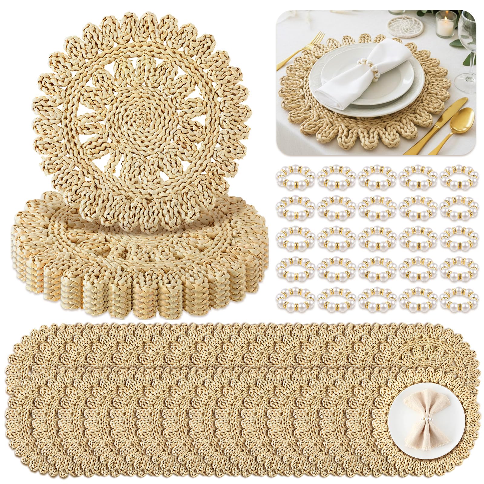 Photo 1 of Gandeer 50-Piece Corn Husk Placemat Set with Napkin Rings