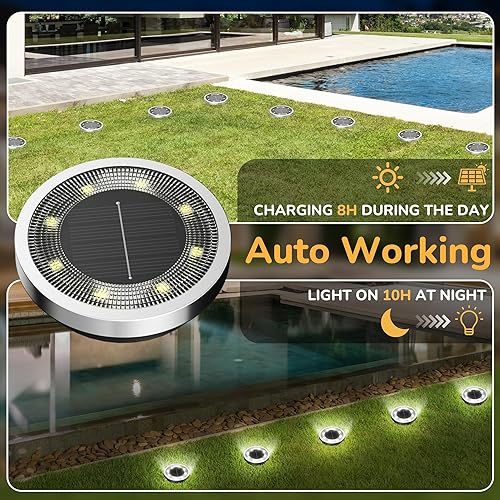 Miniatura 2 de INCX Solar Ground Lights,16 Pack Solar Lights Outdoor Waterproof, Solar Garden Lights Landscape Lighting for Patio Pathway Lawn Yard Deck Driveway