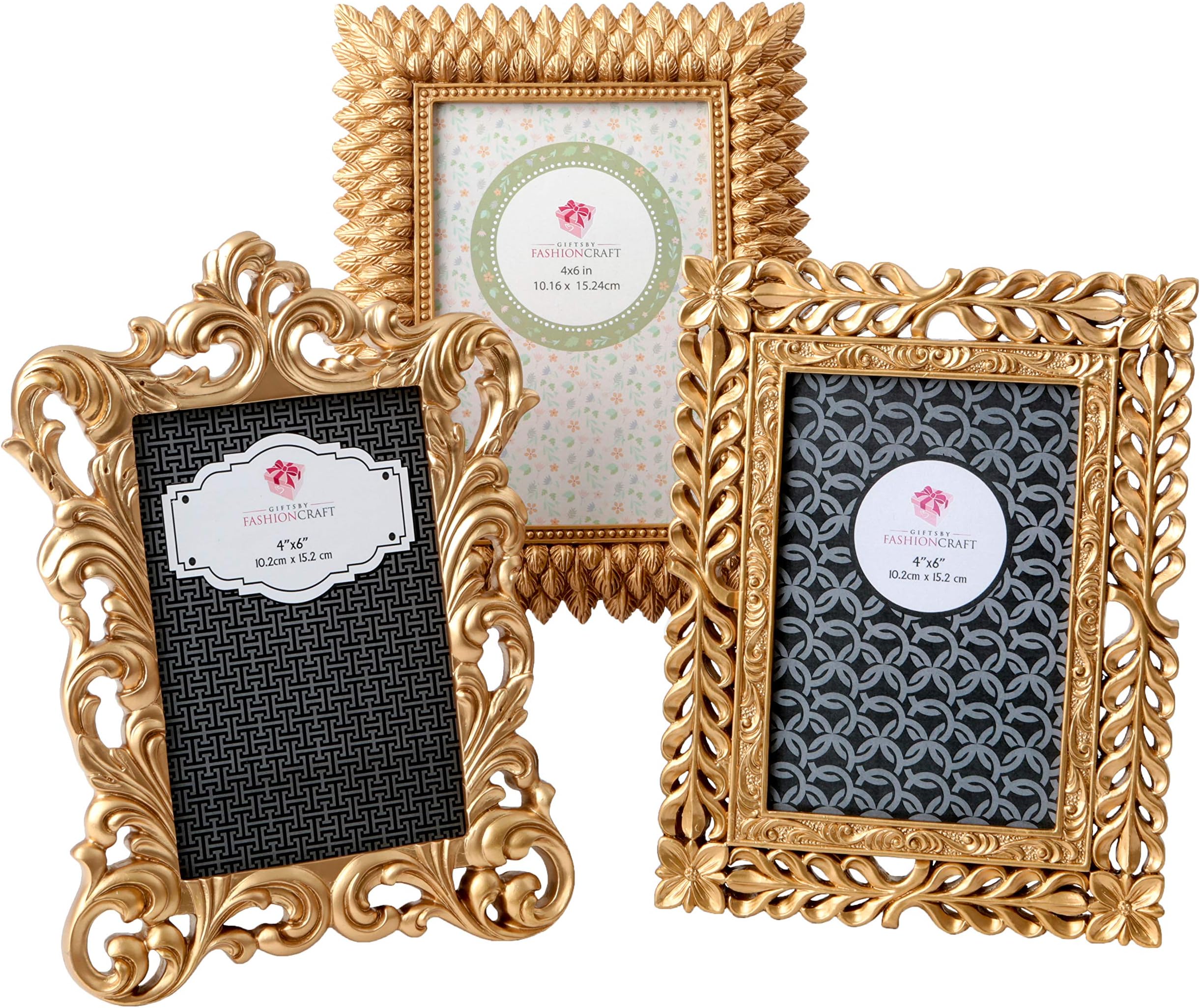 Gold Vintage Baroque Ornate Antique Picture Frames ~ Set of 3 Frames for 4 x 6 inch photos, ~ Perfect for Wedding Vacation Graduation Or Any Milestone Photo